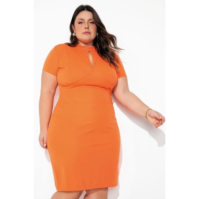 Vestido Com Recorte Vazado Plus Size Laranja Marguerite