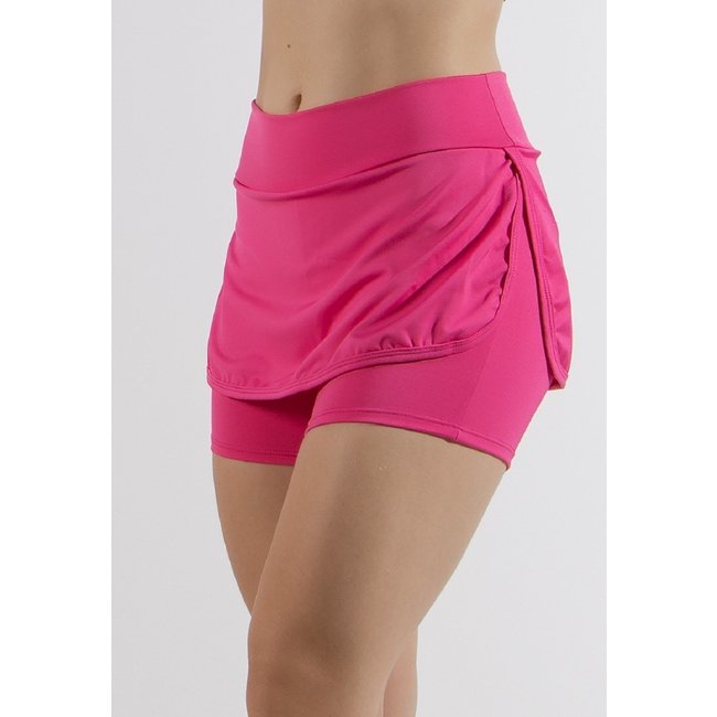 Short Saia 4 Estações Fitness Feminino Liso Tapa Bumbum Cintura Alta Rosa