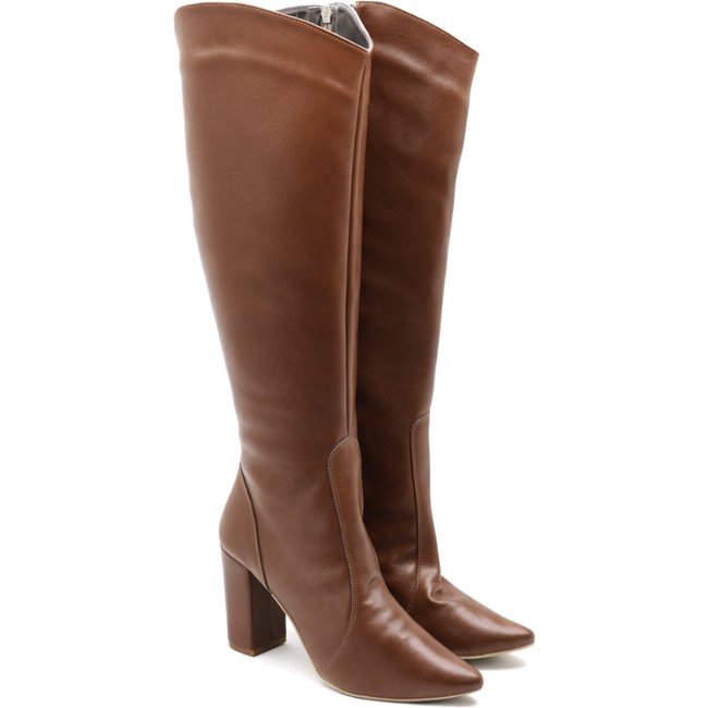 Bota Feminina Country Cano Alto Salto Bloco Bico Fino Sete Sales 1818 Cacau