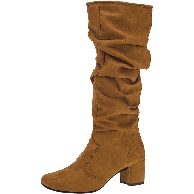 Bota Feminina Lóris Shoes Over Enrugada Cano Longo com Ziper Bico Quadrado Salto Baixo Grosso Confortável 452