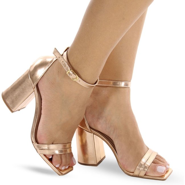 Sandália Modarpe Salto Bloco Grosso Confortável Rose Gold B55