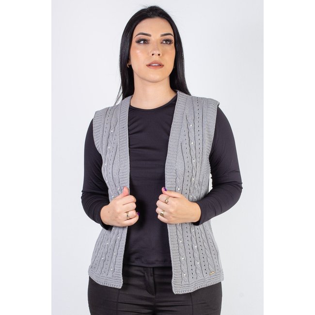 Colete de malha feminino com tranças 60006 - Cinza
