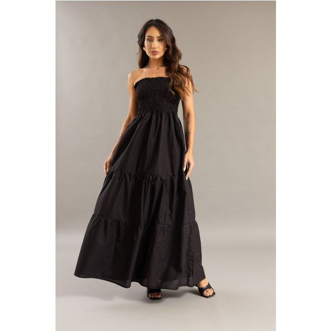 Vestido Longo Feminino Três Marias com Alça Removível Preto Lemier Collection