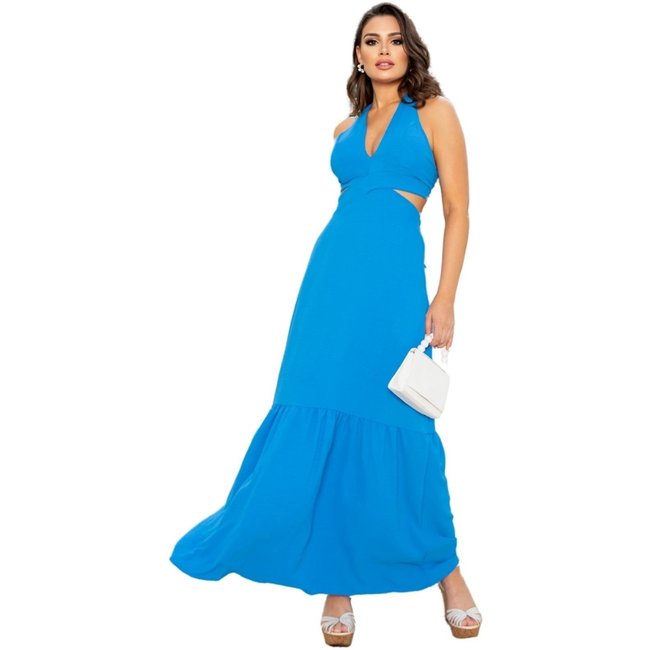 Vestido Longo Multiformas Lina Amarração Azul