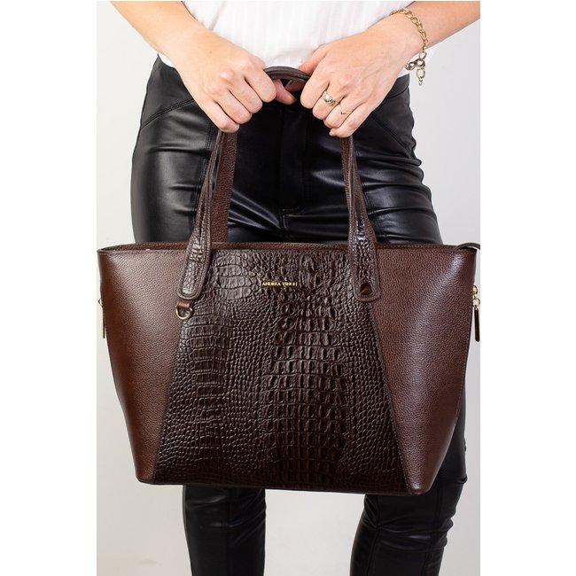 Bolsa Andrea Vinci Feminina De Couro Croco Audrey - Café