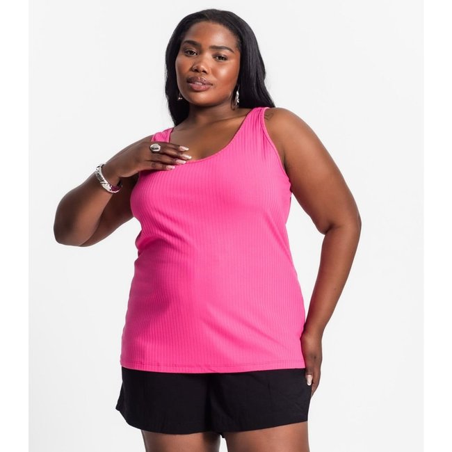 Regata Plus Size Em Ribana Canelada Secret Glam Rosa