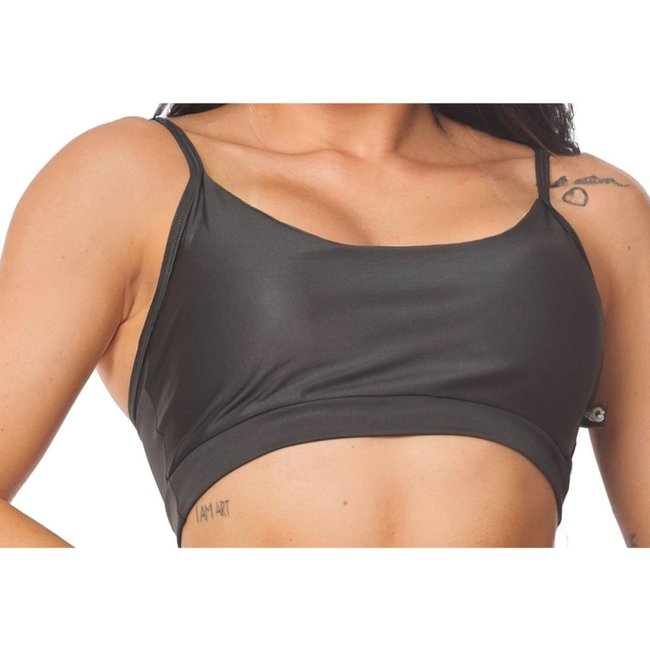Top Fitness Básico FMF Suplex com Alças Moda Esportiva Feminina Preto Yoga, Pilates e Hyrox