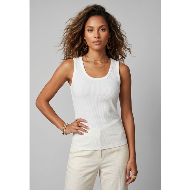 Blusa Feminina Lez a Lez Malha Canelada Decote Redondo Branca