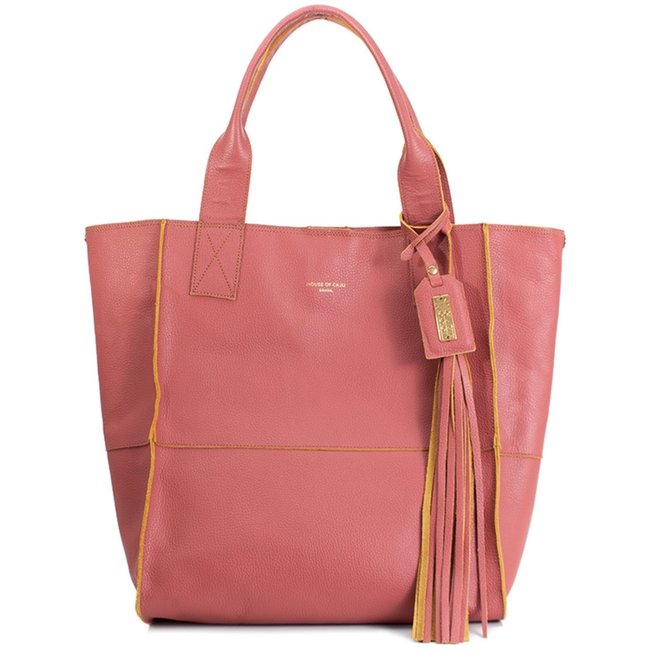Bolsa Feminina Em Couro Tiracolo Rose Com Amarelo "Anastasia Gomes"""