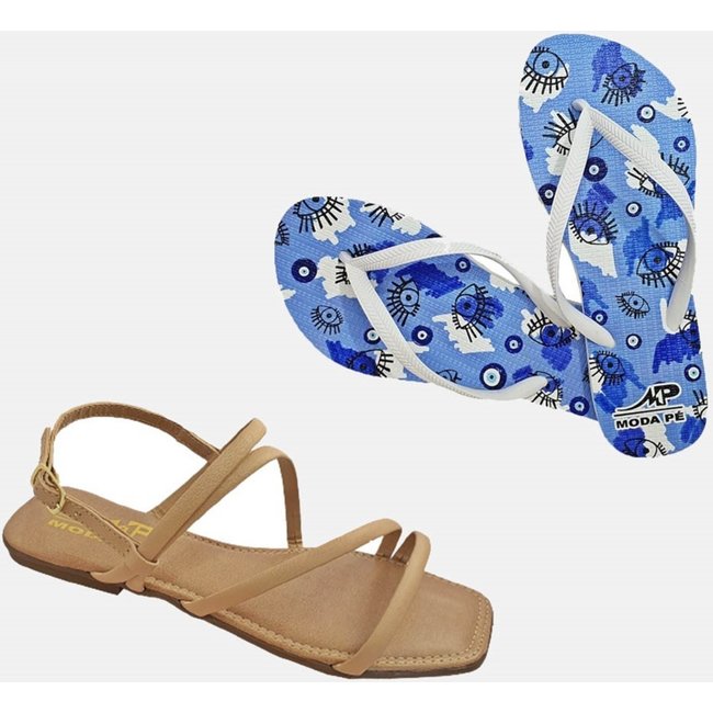 Kit Chinelo e Rasteira Moda Pé 2 Pares Multicolorido 02