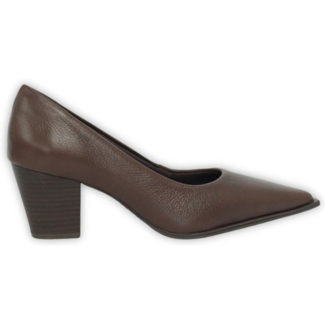 Scarpin Bico Fino Couro Com Vira Salto Grosso 6 CM Marrom Escuro Spinelli