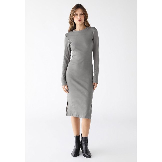 Vestido Midi Manga Longa Levosch Fendas Laterais Cinza