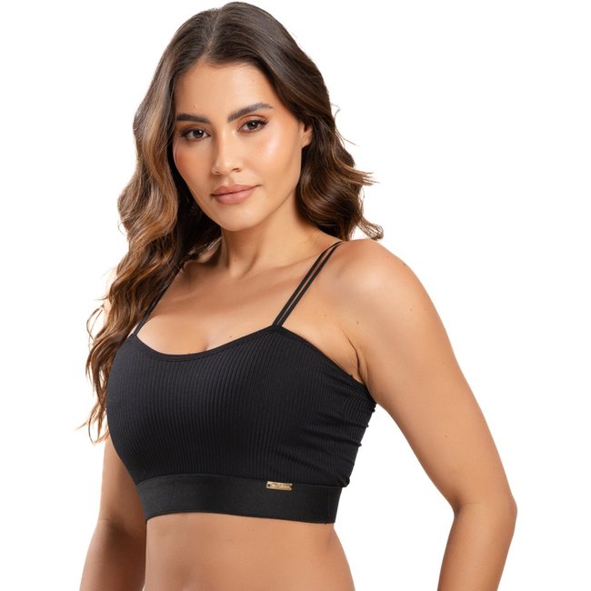 Sutiã IMI Lingerie Cropped Top Algodão Conforto Marina Preto
