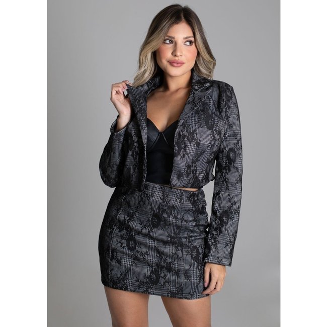 Saia Lápis Sawary Fashion Jacquard CINZA