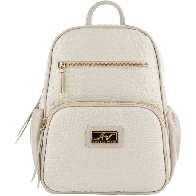Mochila pequena de couro croco Zoey - Marfim
