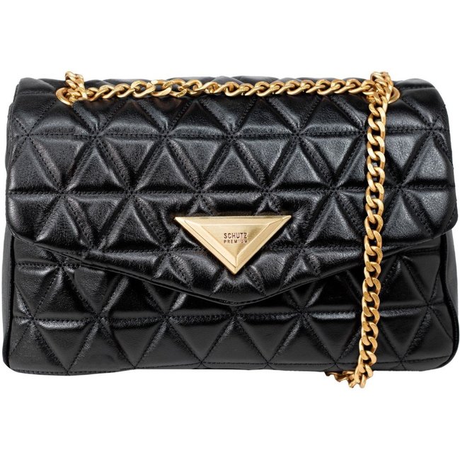 Bolsa Feminina Grande Schutz Tiracolo 944 Matelassê Couro Corrente Preto Black