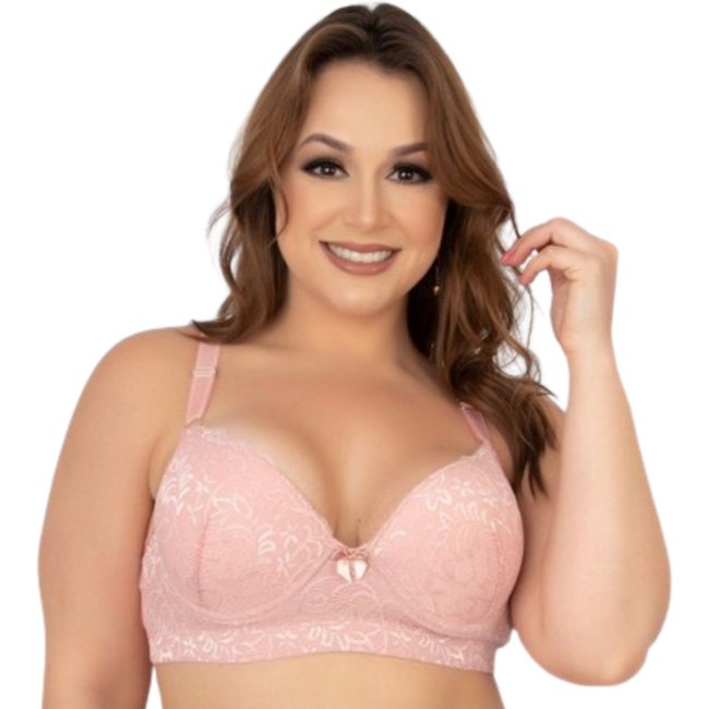 Sutiã Reforçado Plus Size Reflexo Íntimo Em Renda Com Bojo Sustentação Rosa