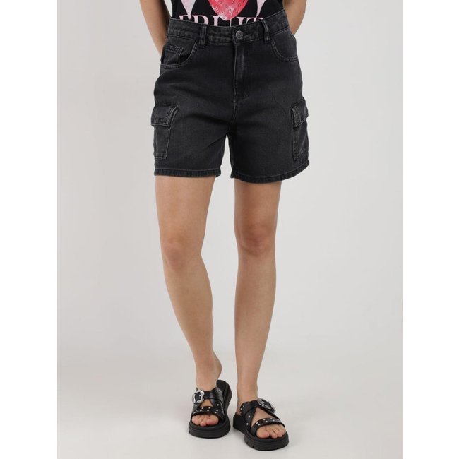 Short Jeans Cargo Sawary Feminino PRETO