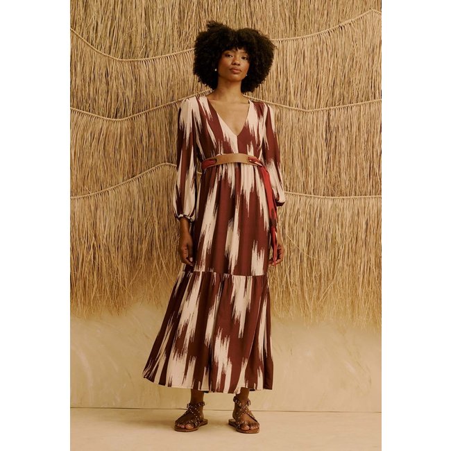 Vestido Maxi Midi Manga Bufante Estampado Amantani