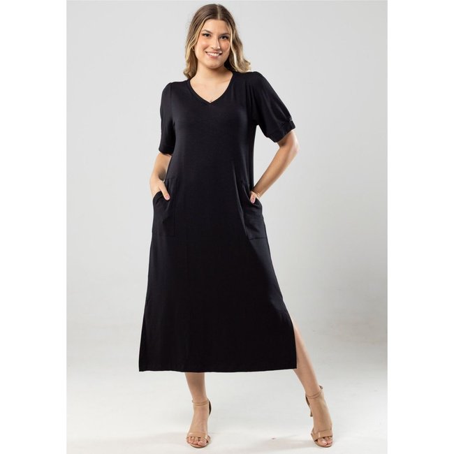 Vestido Midi Manga Curta Pau a Pique Preto PRETO - G Pau a Pique