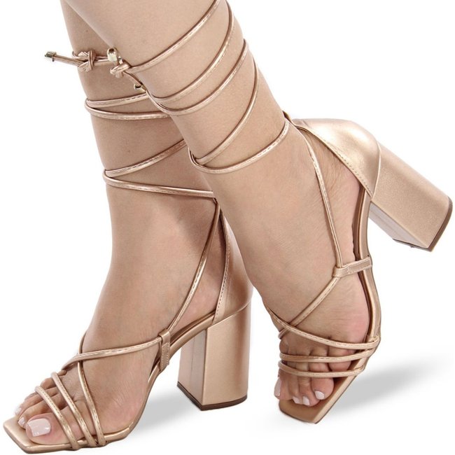 Sandália Modarpe Salto Bloco Grosso Delicada Rose Gold B07