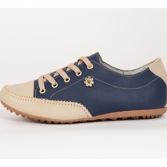 Tênis Sapatênis Feminino diRavena em Couro - Cod100 - Azul/Bege