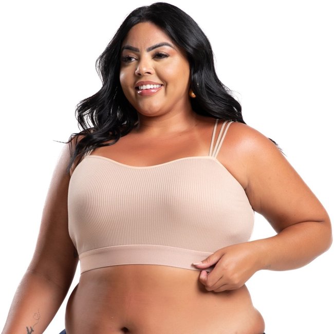 Top Plus Size Cropped Sutiã Soutien Algodão Conforto Marina Bege