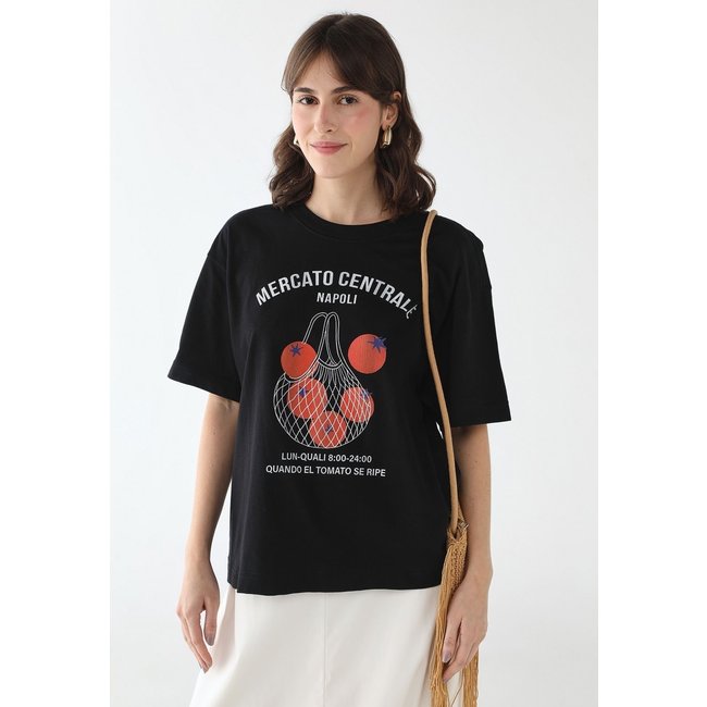 Camiseta Feminina Oversized Fiveblu Estampada Mercato Centrale Preta