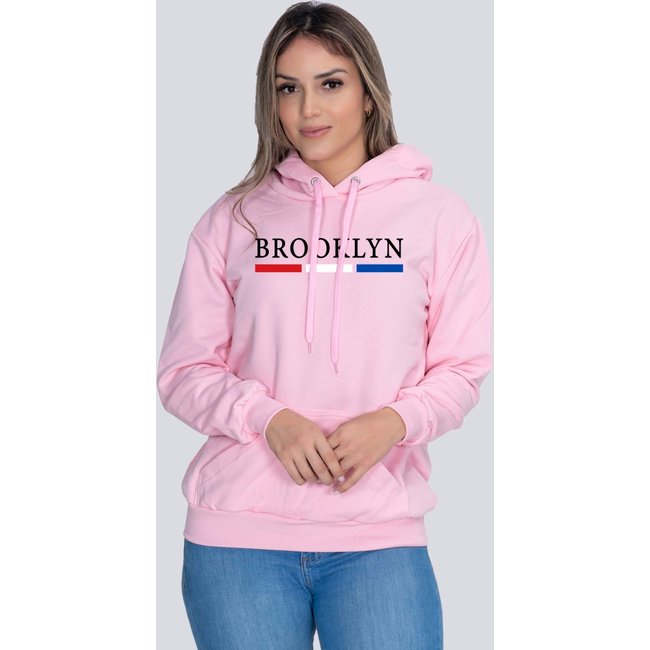 Moletom Feminino Flanelado Blusa de Frio Canguru Brooklyn Rosa