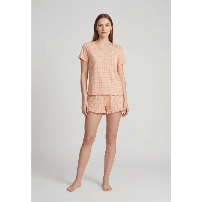 Conjunto Pijama Feminino Hering Xadrez Pêssego
