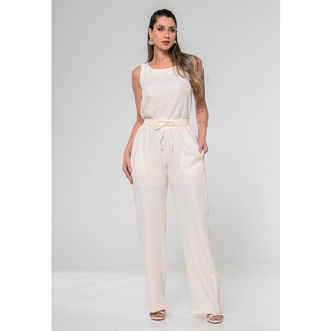 Conjunto Feminino Blusa Regata Confortável e Calça Pantalona Reta Com Elástico Ajuste Cintura OFF