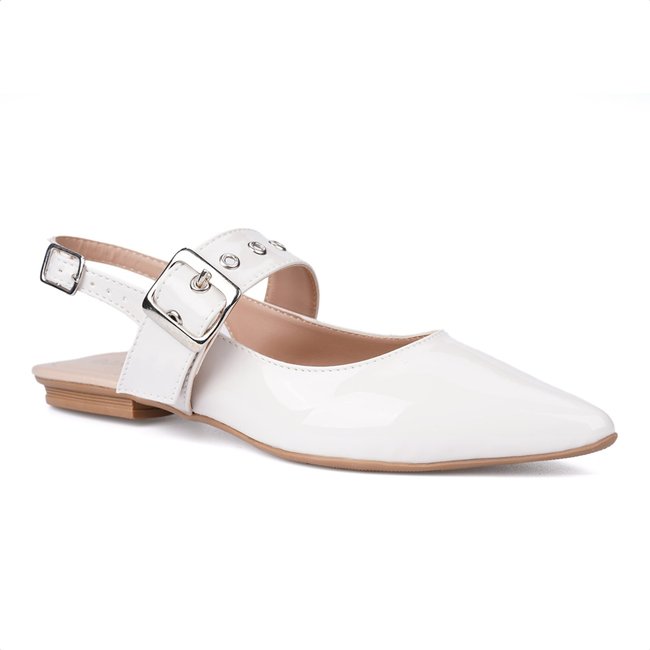 Sapatilha Feminina Slingback Bico Fino Tira Com Fivela Moda