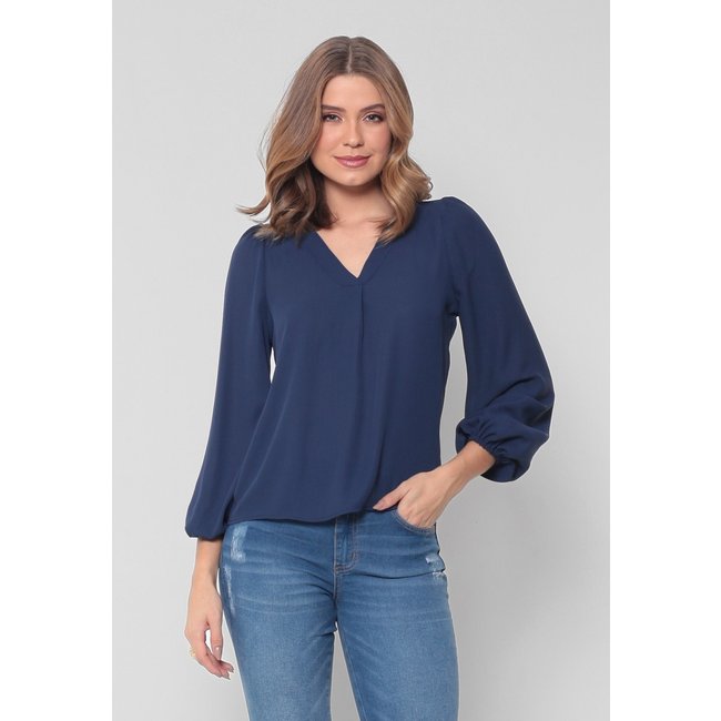 Blusa Intens Manga Longa Crepe Azul