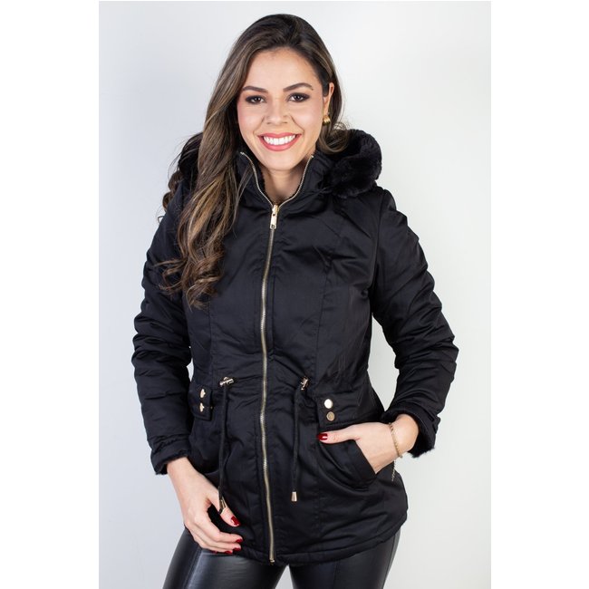 Jaqueta Enluaze Feminina Nylon Reversível Com Pelo 84293 - Preto