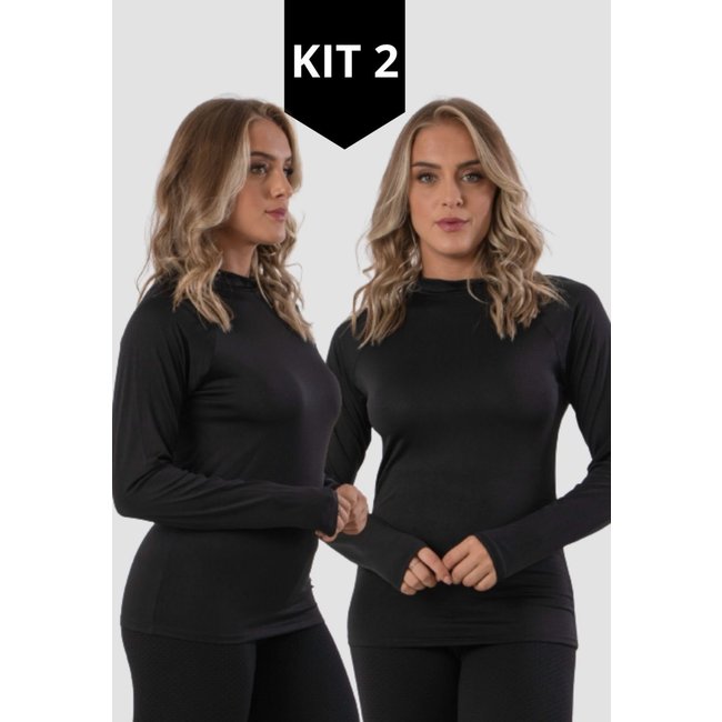 KIT 2 Blusa Térmica Diluxo Camisa Segunda Pele UV Preta