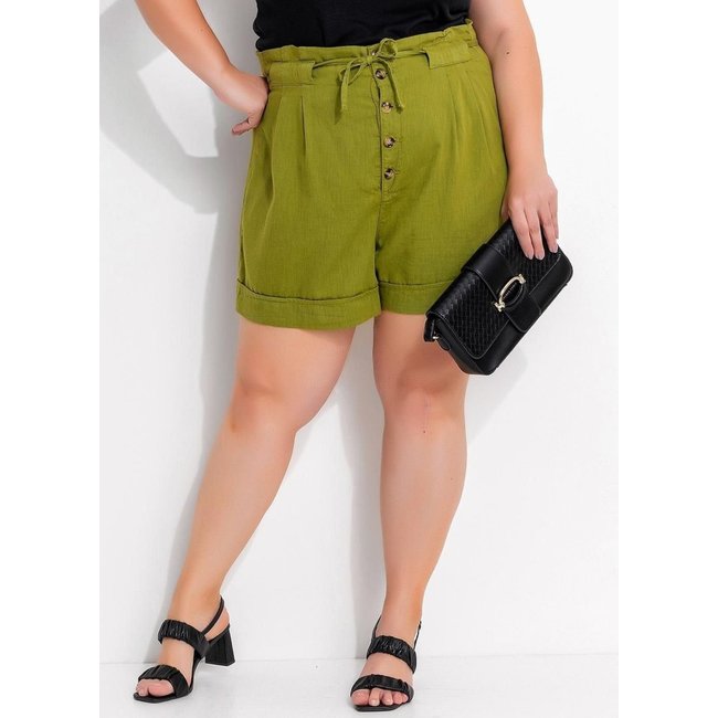 Short Em Tecido De Liocel Verde Claro Marguerite