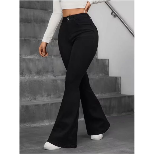 Calça Flare Feminina Sk Jeans casual e confortável ideal dia a dia Cor Preta