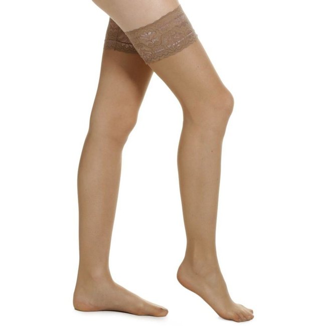 Meia 7/8 Lisa Com Renda Nude Nude