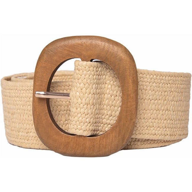 Cinto Cabanafree de palha natural com fivela em madeira Bege