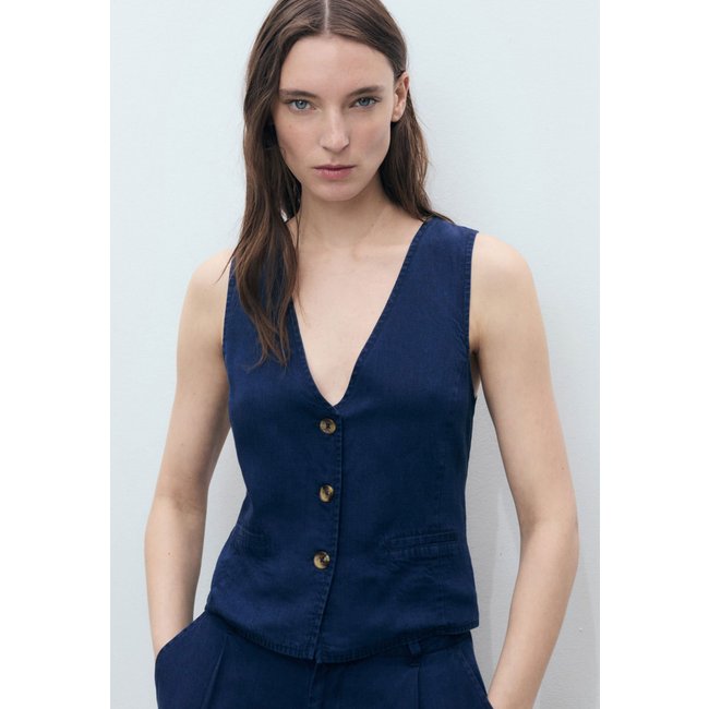 Colete Feminino Mango Alfaiataria Azul Marinho