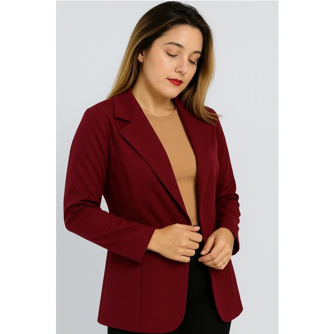Blazer Feminino D Bell Outlet Fashion Alfaiataria Liso Vinho