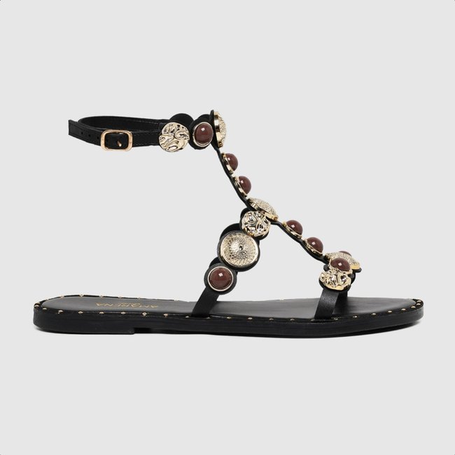 Sandália Rasteira Feminina Preto Detalhe Boho Chic Bold Accessories