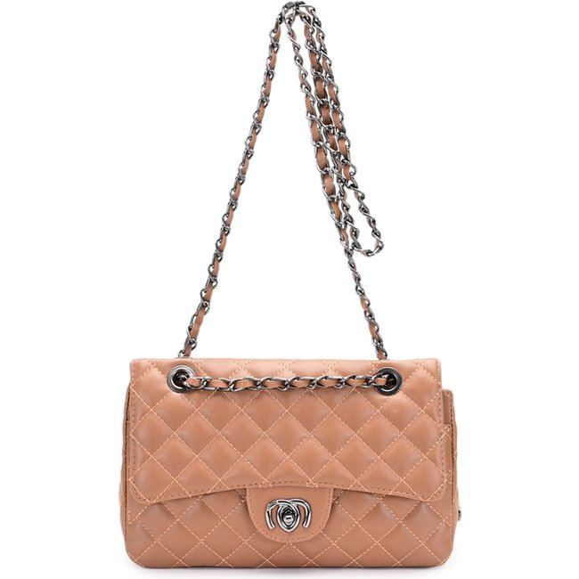 Bolsa Feminina Média Bordada Matelassê Alça de Corrente Moncci Mônaco Caramelo