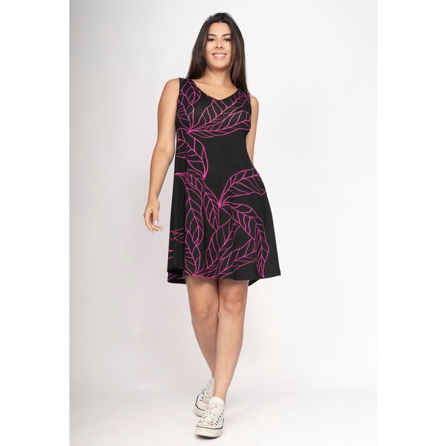 Vestido CabanaFree Amana Curto Regata Malha Estampa Antúrios Lilás