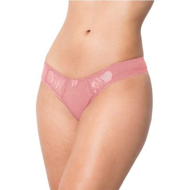 Tanga de Cotton Gabi Lingerie Calcinha Algodão Moda Íntima com Detalhes Rendados Rose
