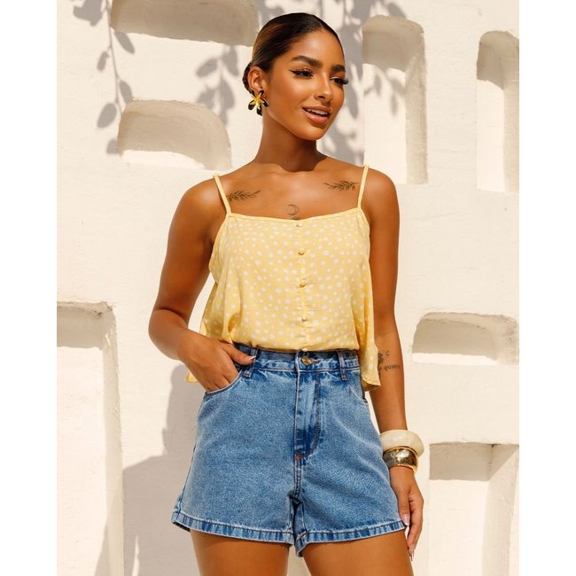 Shorts Jeans Mom Feminino Cintura Alta Básico 70101 Sky Médio Consciência