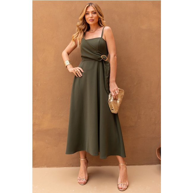 Vestido Luciana Transpassado C/ Detalhe Fivela Verde