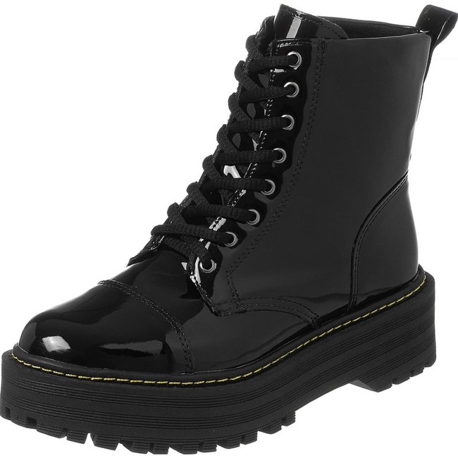 Bota Coturno Lumiss Plataforma Tratorado Verniz Preto CORE