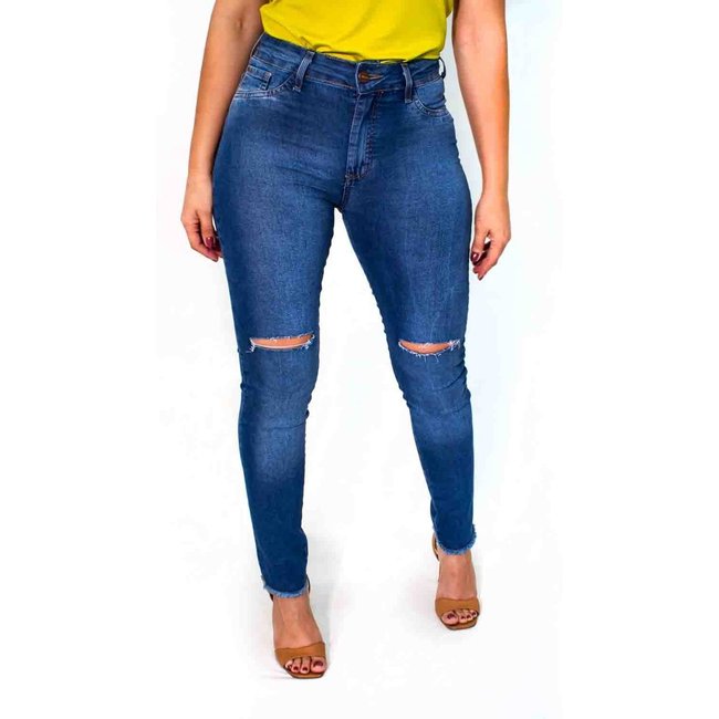 Calça Jeans Skinny Feminina Alta Rasgada Desfiada Anticorpus