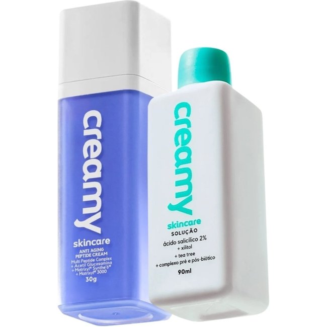 Kit Creamy Ácido Salicílico Solução Tônica Antiacne e Anti-Aging Peptide Cream Hidratante Antissinais (2 produtos)